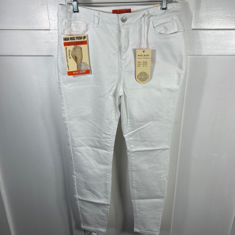 Wax Jean White High Rise Push Up Skinny Jeans Style 90168 Size 13/31 NEW
